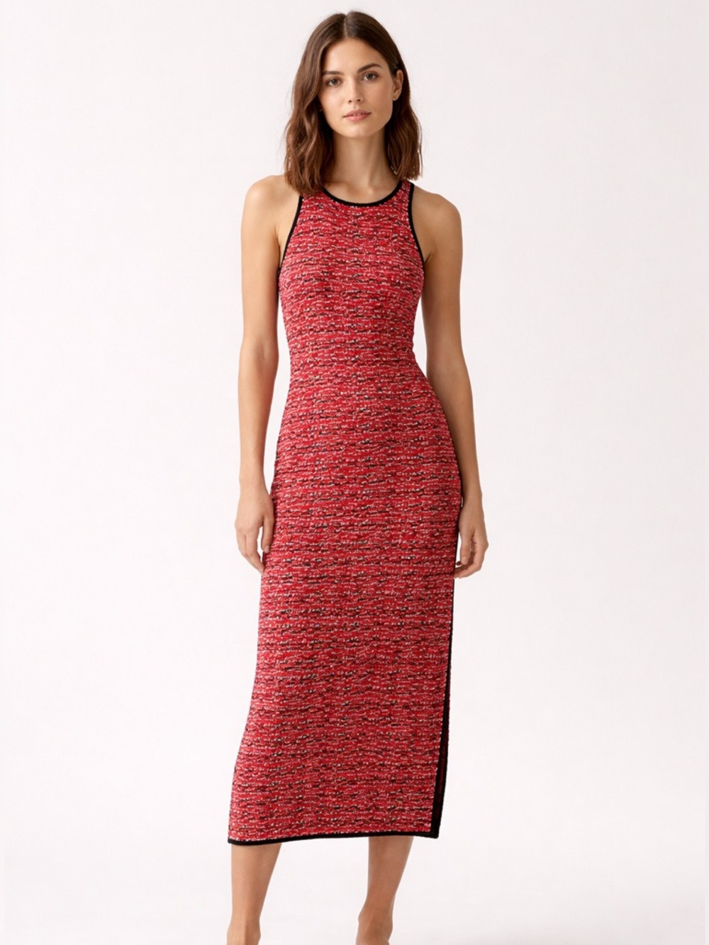 Rag & Bone Viola Red & Black Knit Sleeveless Racerback Tank Midi Dress, size